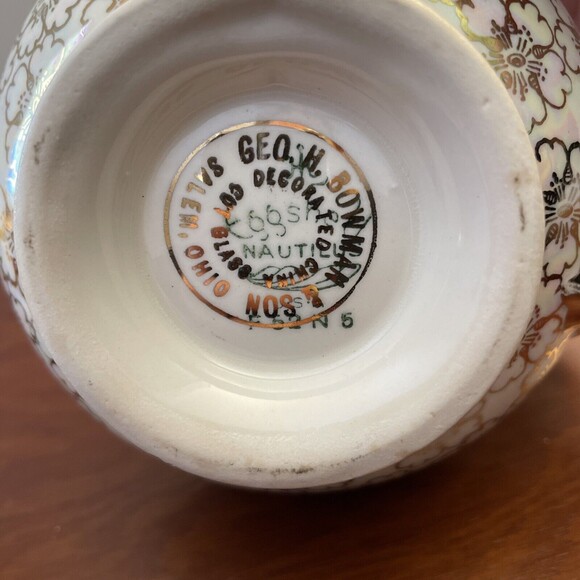 Eggshell Nautilus Cream Sugar Bowl W Lid Floral USA K47N6 F62N5 - Picture 11 of 16